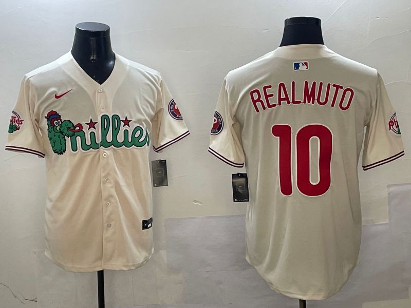 Men Philadelphia Phillies #10 Realmuto Cream Three generations Joint Name Game 2025 Nike MLB Jersey style 1->philadelphia phillies->MLB Jersey